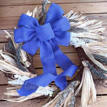 Royal Blue Burlap Wreath Bow - 10" Wide, 18" Long Tails, Door Decor, 4th of July, Farmhouse, Easter, Summer, Memorial Day