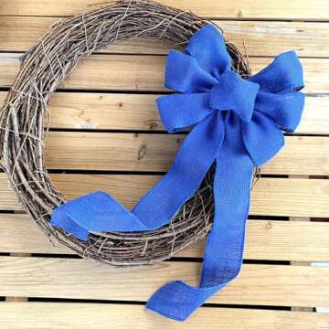 Royal Blue Burlap Wreath Bow - 10" Wide, 18" Long Tails, Door Decor, 4th of July, Farmhouse, Easter, Summer, Memorial Day