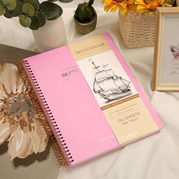 9 x 12 inches Hardcover Sketchbook for Drawing 120 Sheets Spiral Bound Sketch Pad Premium Art Sketchbook Artistic Drawing Painting Writing Paper(68lb/100gsm) for Kids Adults Beginners Artists, Pink