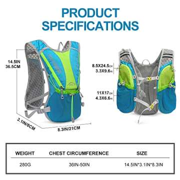 Hydration Pack Backpack，IX INOXTO Running Hydration Vest with 1.5L ( 50 oz) Water Bladder for Men Women，Lightweight Water Backpack for Hiking Cycling Climbing Camping (Blue)