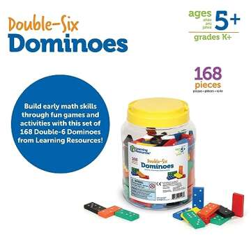 Learning Resources Double-six Dominoes In Bucket, Teaching aids, Math Classroom Accessories, 168 Pieces, Ages 5+