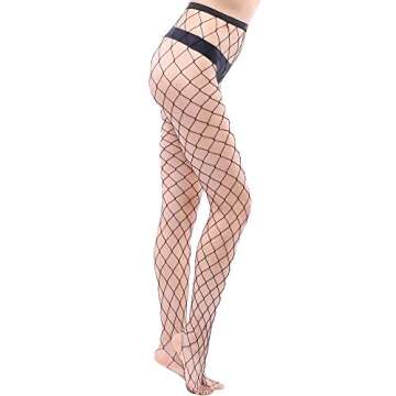 EVERSWE High Waist Fishnet Tights, Thigh High Suspender Stockings (L1P, SM)