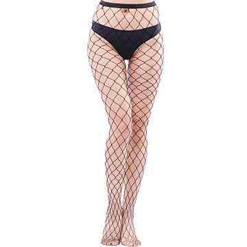 EVERSWE High Waist Fishnet Tights, Thigh High Suspender Stockings (L1P, SM)