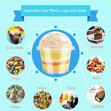 Alaeseje 50 Pack 8oz Disposable Clear Plastic Cups with Dome Lids(Hole in the Lid),PET Dessert Cups,Disposable Snack Bowls for Ice Cream,Cake,Fruit,Parfait, Pudding and Jello Shot