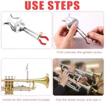 Clarinet Lyre, 5.5x2 Inch Silver Bass Sheet Music Clip Clamp-on Mellophone Holder Clarinet Flute Lyre Clip Trumpet Lyre Instrument Flip Folder Accessories for Practicing Beginners Marching Band