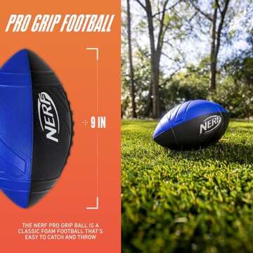 Nerf Kids Foam Football - Pro Grip Youth Soft Foam Ball - Indoor + Outdoor Football for Kids - Small Foam Football - 9" Inch Youth Sized Football - Blue + Black