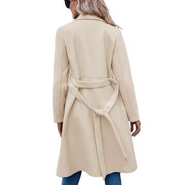 Fazortev Womens Pea Trench Coats Notched Lapel Double Breasted Belted Business Casual Jackets Outerwear