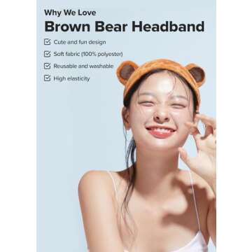 I DEW CARE Face Wash Headband - Brown Bear | Animal Head band for Face Washing & Skincare, Spa Day, Soft & Fuzzy, Cute for Makeup, Shower, Teen Girls Stuff, Teddy Bear Ears, Gift (1 Count)