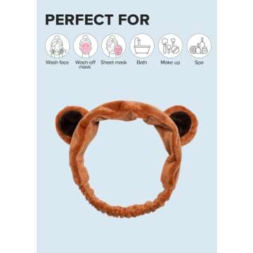 I DEW CARE Face Wash Headband - Brown Bear | Animal Head band for Face Washing & Skincare, Spa Day, Soft & Fuzzy, Cute for Makeup, Shower, Teen Girls Stuff, Teddy Bear Ears, Gift (1 Count)