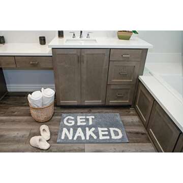 LABEND HOME Get Naked Bath Mat Rug - Shower Curtain Set - Funny Peach Bathroom Decor Signs Rugs - Cute Fun Bath Mat - Bathroom Accessories - Washable (Gray)