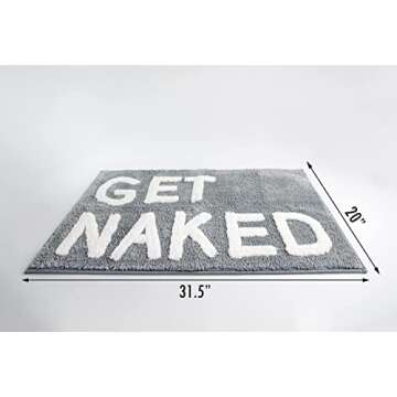 LABEND HOME Get Naked Bath Mat Rug - Shower Curtain Set - Funny Peach Bathroom Decor Signs Rugs - Cute Fun Bath Mat - Bathroom Accessories - Washable (Gray)