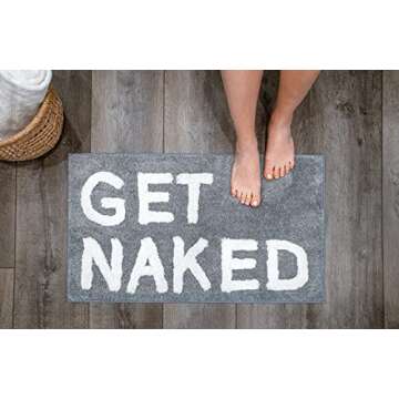 LABEND HOME Get Naked Bath Mat Rug - Shower Curtain Set - Funny Peach Bathroom Decor Signs Rugs - Cute Fun Bath Mat - Bathroom Accessories - Washable (Gray)