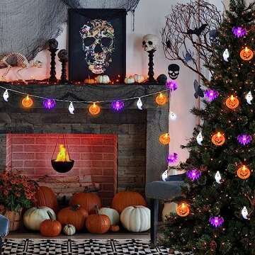 [Timer] 2 Pack Halloween Lights Indoor Outdoor, 20FT 60 LED Pumpkin Bat Ghost Battery Operated String Lights, 8 Lighting Modes Waterproof Halloween Decorations Lights for Home Party Decor