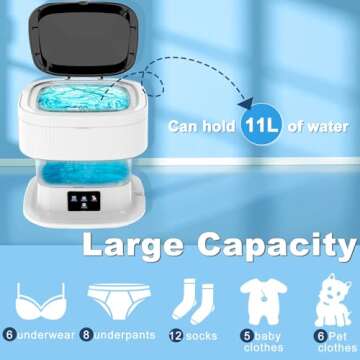 Portable Washing Machine, 11L Large Capacity, Mini Washing Machine with Spin Dryer, Small Foldable Laundry Washer for Travel, Rv, Dorm, Capming, Apartment, Socks, Underwear, Baby Clothes, Grey