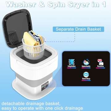 Portable Washing Machine, 11L Large Capacity, Mini Washing Machine with Spin Dryer, Small Foldable Laundry Washer for Travel, Rv, Dorm, Capming, Apartment, Socks, Underwear, Baby Clothes, Grey