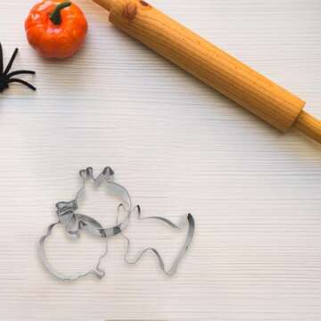 Quacc 8 PCS Halloween Cookie Cutter Set Stainless Steel Biscuit Cutters for Baking - Pumpkin, Bat, Spider, Skull, Witch, Ghost, Cat, Witch Hat Shape