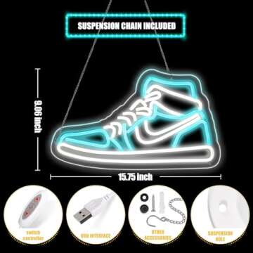 Firzycie Sneaker Neon Sign, USB Powered, 15.75"×9.06" Dimmable Acrylic LED Sports Shoes Neon Lights, Wall Decor for Bedroom, Party Pub, Kids' Room, Home Decoration, Man Cave, Gaming Room