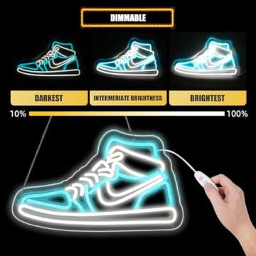 Firzycie Sneaker Neon Sign, USB Powered, 15.75"×9.06" Dimmable Acrylic LED Sports Shoes Neon Lights, Wall Decor for Bedroom, Party Pub, Kids' Room, Home Decoration, Man Cave, Gaming Room