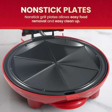 Elite Gourmet EQD-413 Electric Non-Stick 8" Quesadilla Maker, Easy-Slice 6-Wedge, Grilled Cheese Corn Flour Tortilla Snacks, Red