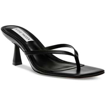 Steve Madden Women's Allies Heeled Sandal, Black Leather, 7