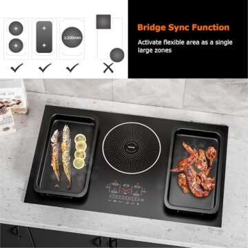 BIGoods 36 Inch Induction Hob Cooktop 5 Burners, Flat Glass Top Electric Stove with Bridge-SYNC, 3 Preset Modes Booster, Timer, Pause, Child Lock, Drop in, 208~240V/50A, Black