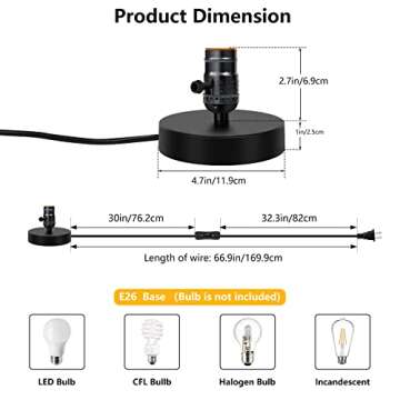 Licperron Vintage Lamps Table Lamp Base E26 E27 Industrial Small Desk Lamp with Plug in Cord On/Off Switch Bedside Lamp Holder for Home Lighting Decor, Small Lamp