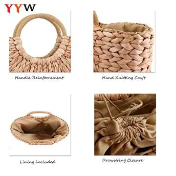 Summer Rattan Bag for Women Straw Hand-woven Top-handle Handbag Beach Sea Straw Rattan Tote Clutch Bags