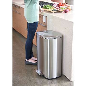 iTouchless SoftStep 13.2 Gallon Step Kitchen Trash Can with Lid and Odor Filter, Stainless Steel 50 Liter Trashcan for Home Office Bedroom Garage Living Room Bathroom Silent Lid Close Slim Wastebasket