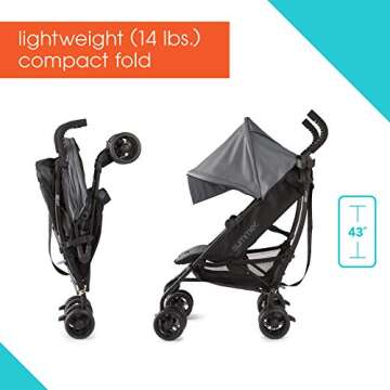 Summer Infant 3Dlite+ Convenience Stroller, Matte Gray - Lightweight Umbrella Stroller with Oversized Canopy, Extra-Large Storage and Compact Fold