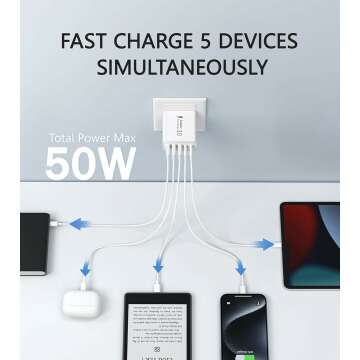 50W 5-Port USB C Wall Charger Block for Fast Charging