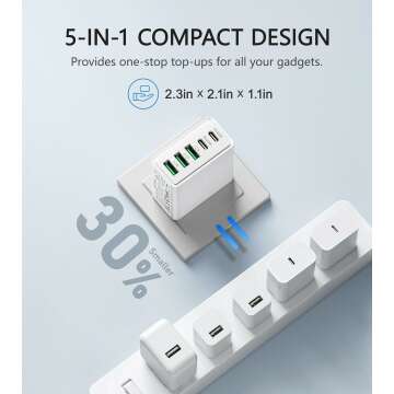 50W 5-Port USB C Wall Charger Block for Fast Charging