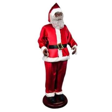 HA Singing Life Size Animated African American / Black Santa Claus Figure, 6 Feet Tall