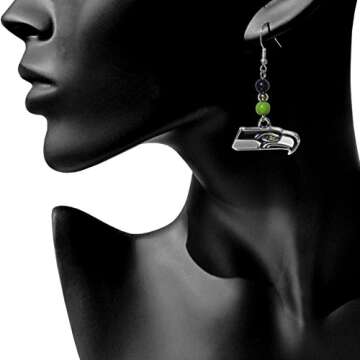 NFL Siskiyou Sports Womens Seattle Seahawks Fan Bead Dangle Earrings One Size Team Color,black