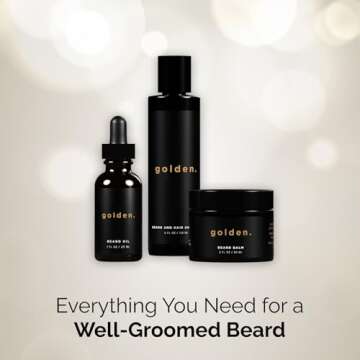 Golden Grooming Co. Everyday Beard Bundle – Complete Beard Care Set | Includes Beard Oil, Balm & Shampoo (Regular, Fresh)