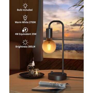 Dimmable Industrial Table Lamp for Bedroom