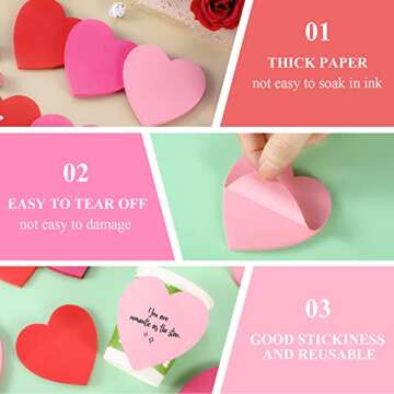 Roowest 600 Sheets Valentine's Day Heart Shaped Sticky Notes Heart Notepads 3 x 3 Inches Post Note Self Stick Memo Colorful Sticky Pad for Kid Home School Office Supplies(Blank,Red, Rose Red, Pink)