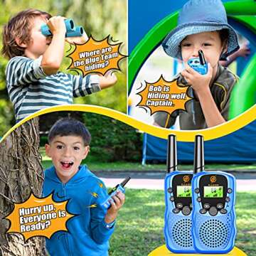 Walkie Talkies for Kids 2 Pack: Long Range Kids Blue Walkie Talkies for Boys Easter Birthday Gifts Kids Outdoor Toys for 3 4 5 6 7 8 9 Year Old Boy Kid Gift Toy Age 3-12 Camping Hiking