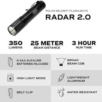 Police Security Radar 2.0 COB Ultra Bright 350 Lumen LED EDC Tactical Flashlight