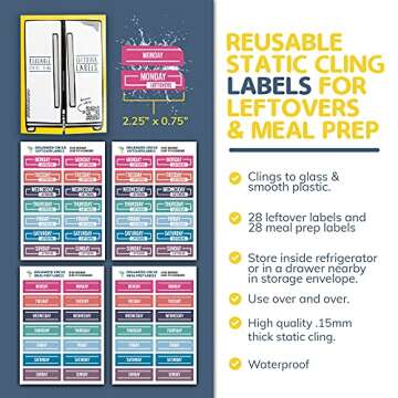 Reusable Food Labels for Food Containers -56 Static Cling Food Label Stickers for Refridgerator/Freezer Organization Fridge Storage Kitchen Accessories Gadgets for Meal Prep Containers (Colorful)