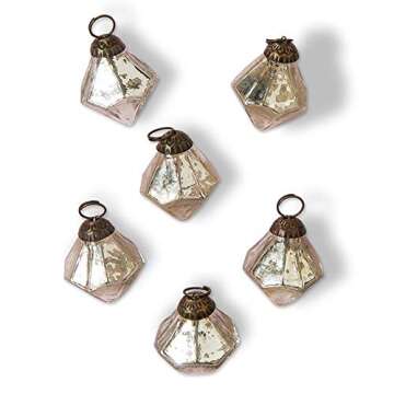 Luna Bazaar Mercury Glass Mini Ornaments (1 to 1.5-inch, Silver, Elizabeth Design, Set of 6) - Great Gift Idea, Vintage-Style Decorations for Christmas, Special Occasions, Home Decor and Parties