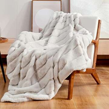 Cozy Bliss Faux Fur Throw Blanket for Couch, Cozy Soft Plush Thick Winter Blanket for Sofa Bedroom Living Room, 60 * 80 Inches Beige