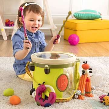 B. toys – Musical Instruments For Kids – Portable Drum Set – Percussion Toys For Toddlers – Jingle Bell, Tambourine, Maraca & More – 18 Months + – Parum Pum Pum