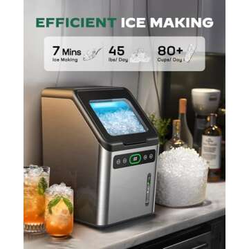 Totnz Nugget Ice Maker Countertop, 44lbs per Day with Self-Cleaning Function，Timer Pebble Ice Maker with Soft Chewable Ice for Home Kitchen Office Bar Party,Stainless Steel