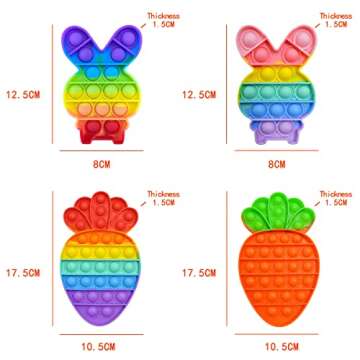 4 Packs Easter Rabbit Pop Fidgets Toys - Push it Bubbles Popper Fidget Toy for Bunny Rabbit Carrot Party Holiday Game Play Birthday Idea Gifts for Kids Adults - Stress Relief Popping Squeeze Bubble