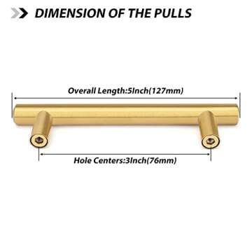 goldenwarm 15 Pack Gold Cabinet Pulls Gold Kitchen Cabinet Handles Drawer Handles 76mm Furniture Door Hardware - LS201GD76 Brushed Brass Dresser Handles Modern Closet Door Pulls 3in Hole Centers