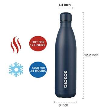 BJPKPK Stainless Steel Water Bottles -25oz/750ml -Insulated Water bottles,Sports water bottles Keep cold for 24 Hours and hot for 12 Hours,BPA Free water bottles-Navy blue