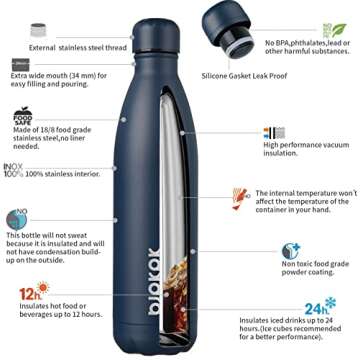 BJPKPK Stainless Steel Water Bottles -25oz/750ml -Insulated Water bottles,Sports water bottles Keep cold for 24 Hours and hot for 12 Hours,BPA Free water bottles-Navy blue