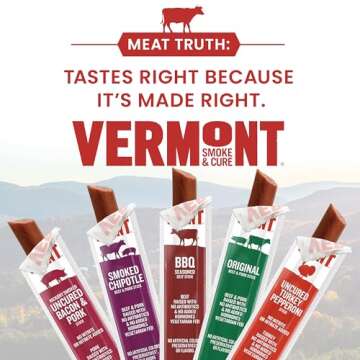 Vermont Smoke & Cure Meat Sticks - Uncured Pork Bacon Sticks Protein Snacks, No Antibiotics or Added Hormones, Hiking Snacks - 1 oz, 24 ct carton