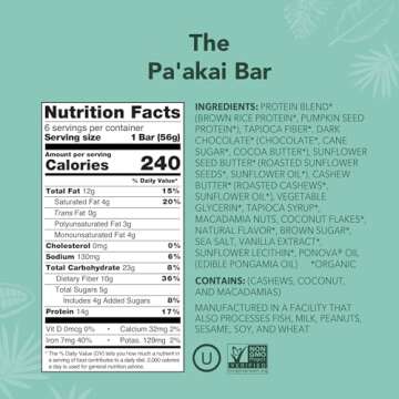 ALOHA Organic Plant Based Protein Bars | The Pa'akai Bar - Special Edition | 6 Count, 1.98oz Bars | Vegan, Low Sugar, Gluten Free, Paleo, Low Carb, Non-GMO, Stevia Free, Soy Free, No Erythritol