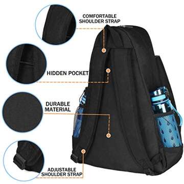 ACOSEN Tennis Bag Tennis Backpack - Large Tennis Bags for Women and Men to Hold Tennis Racket,Pickleball Paddles, Badminton Racquet, Squash Racquet,Balls and Other Accessories (Black)